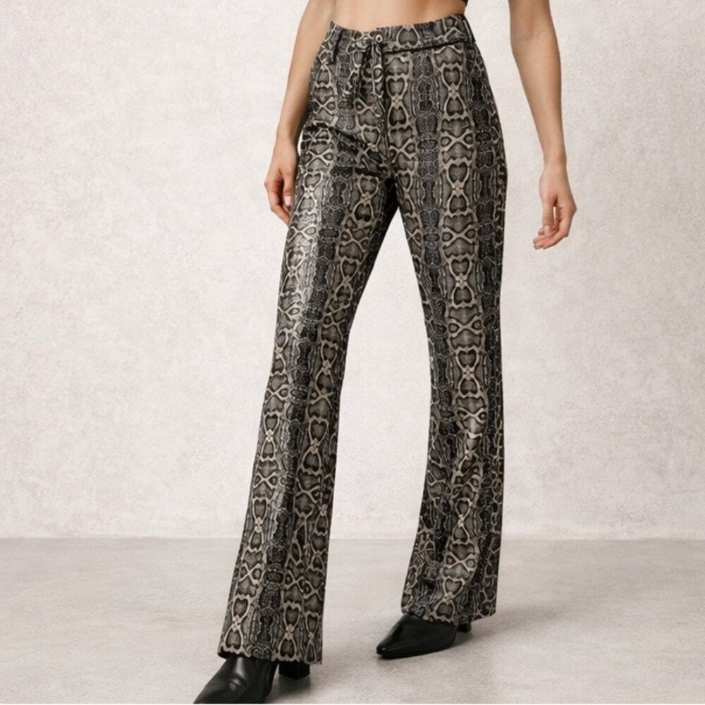 I.AM.GIA Faux Leather Pants Small Snake Belted Straight High-Rise Indie Sleaze